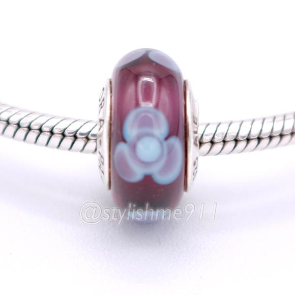 Pandora Jewelry - Authentic PANDORA Aqua Flower For You Purple Glass Murano